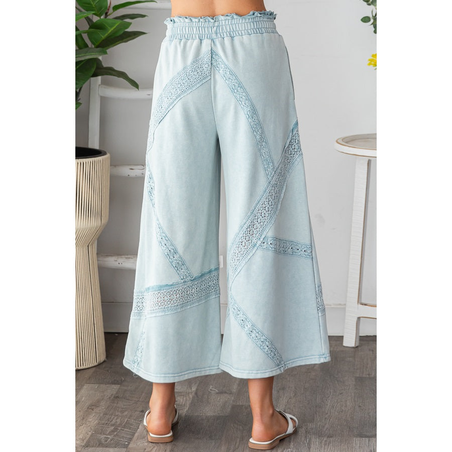 Oli & Hali Washed Lace Trim Terry Wide Leg Pant