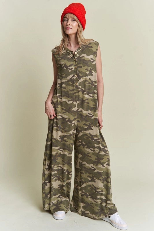 Jade by Jane Camo Print Wide Leg Jumpsuit