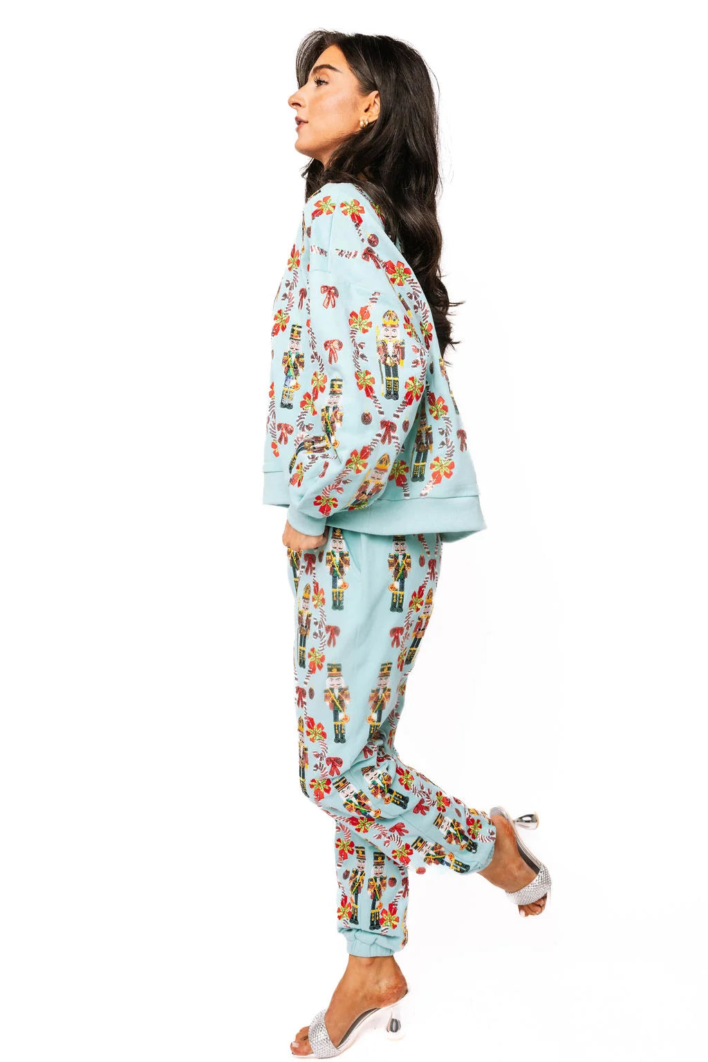 Queen of Sparkles Aqua Nutcracker & Candy Cane Sweatshirt