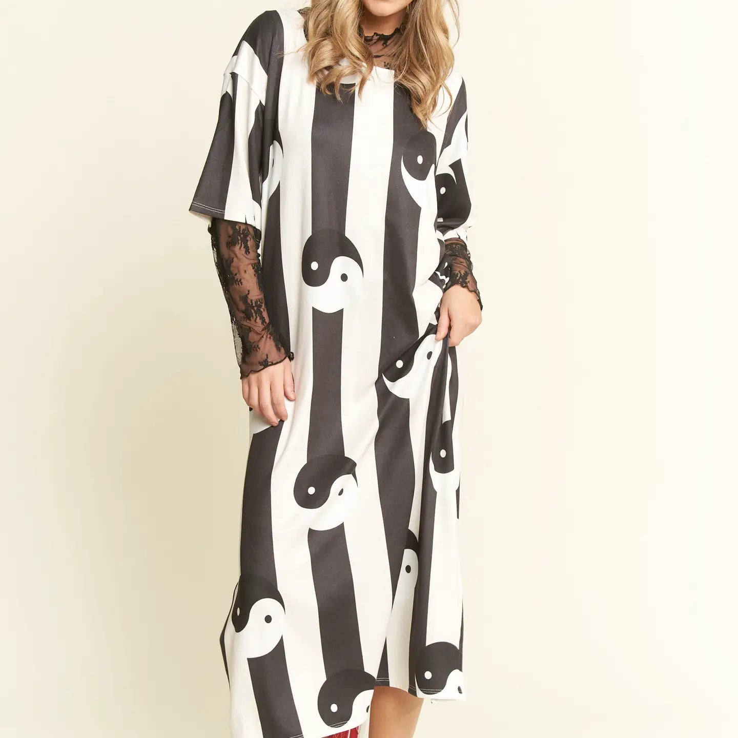 Jade by Jane Yin Yang Print Ribbed Midi Dress