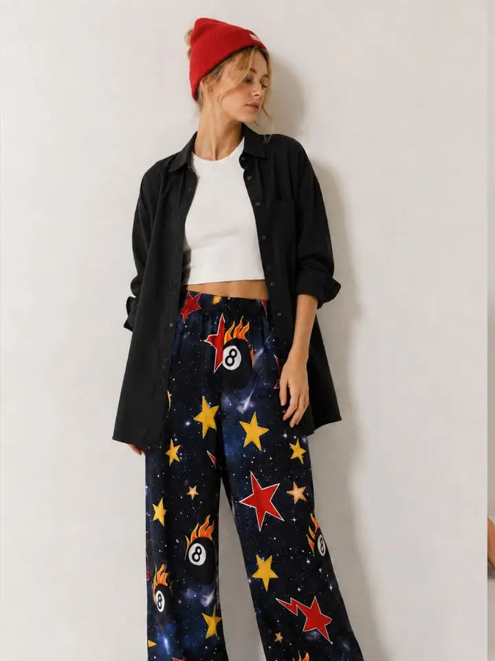 Galaxy 8-Ball Print Wide Leg Pants PRE-ORDER