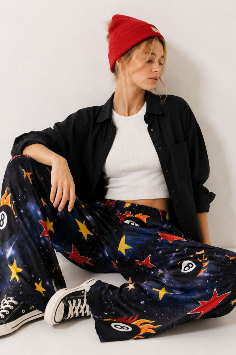 Galaxy 8-Ball Print Wide Leg Pants PRE-ORDER