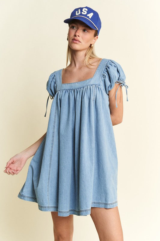 Jade by Jane Solid Denim Bubble Sleeve Dress