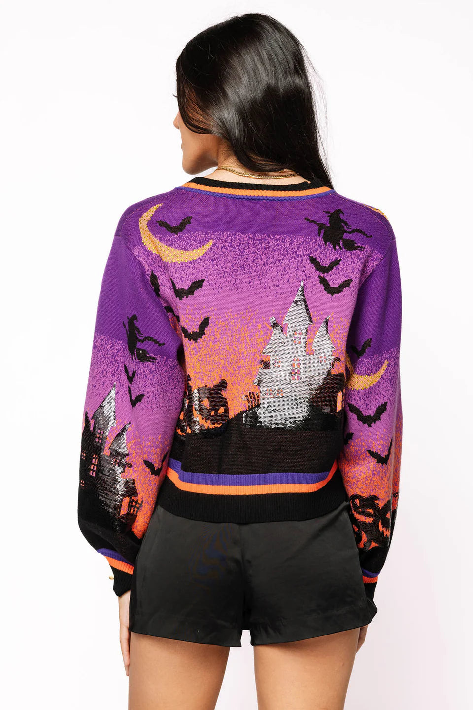 Queen of Sparkles Halloween Scene Purple Cardigan