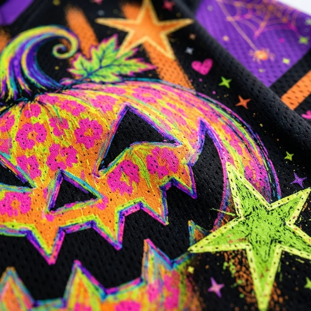 Leopard Jack-O-Lantern Mesh Jersey in Neon Multi
