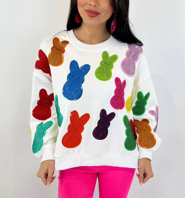 Queen of Sparkles White Multi Peeps Sweatshirt