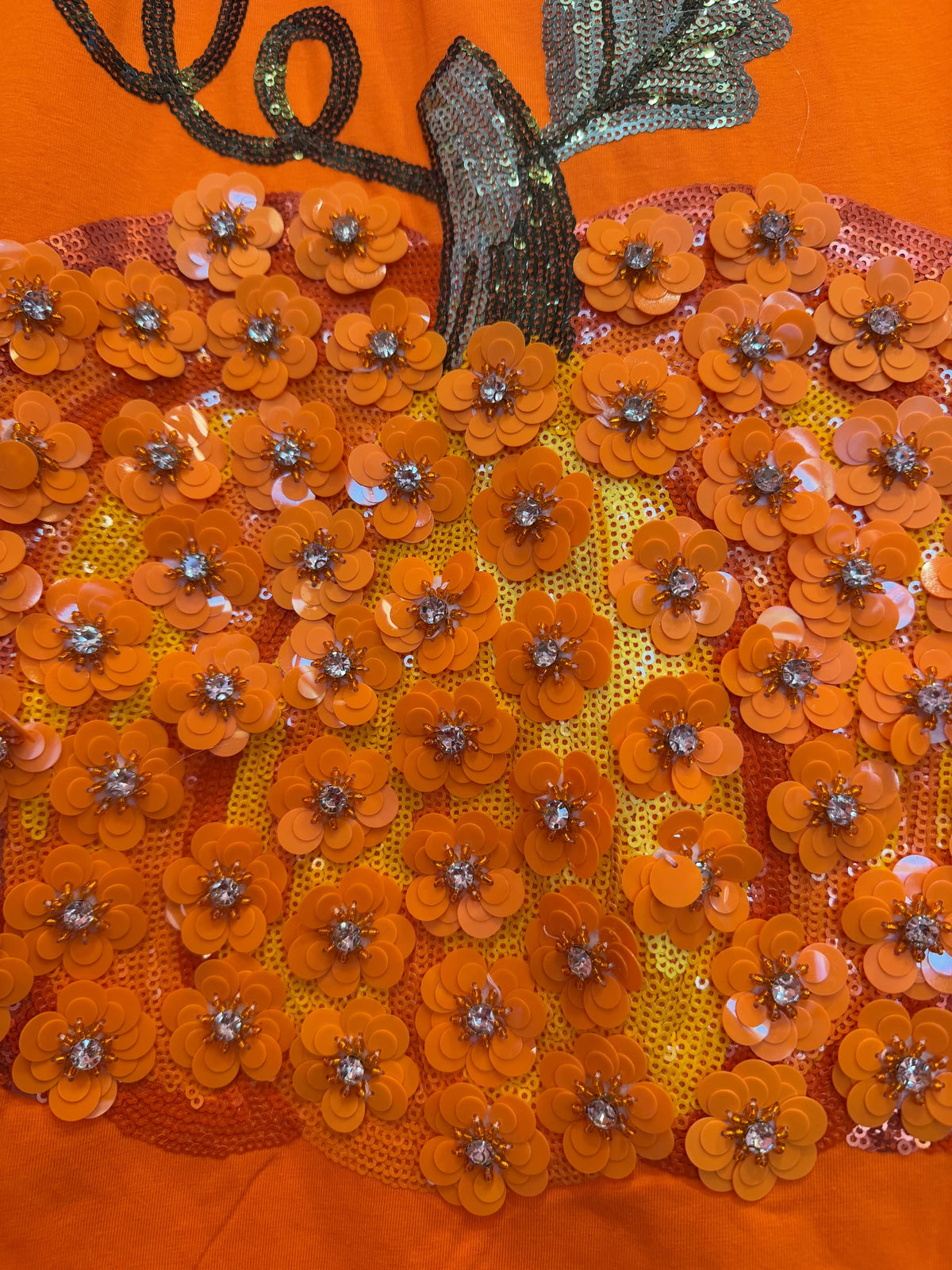 Queen of Sparkles Orange Sequin Flower Pumpkin Tee