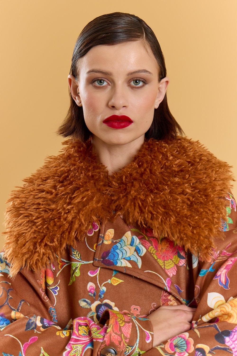 Jayley Brown Faux Suede Embroidery Effect Trench Coat