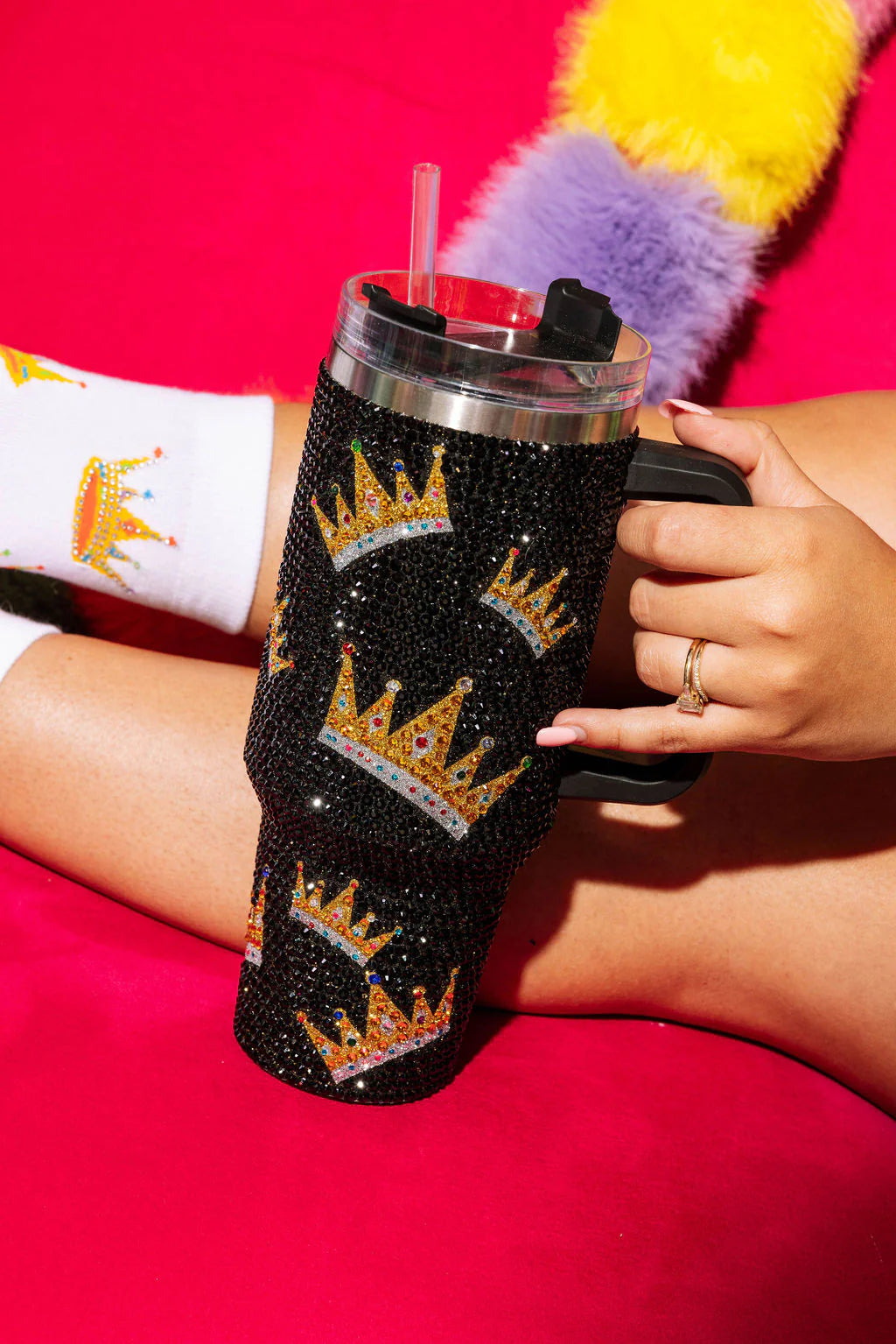 Queen of Sparkles Black Crown Rhinestone Tumbler