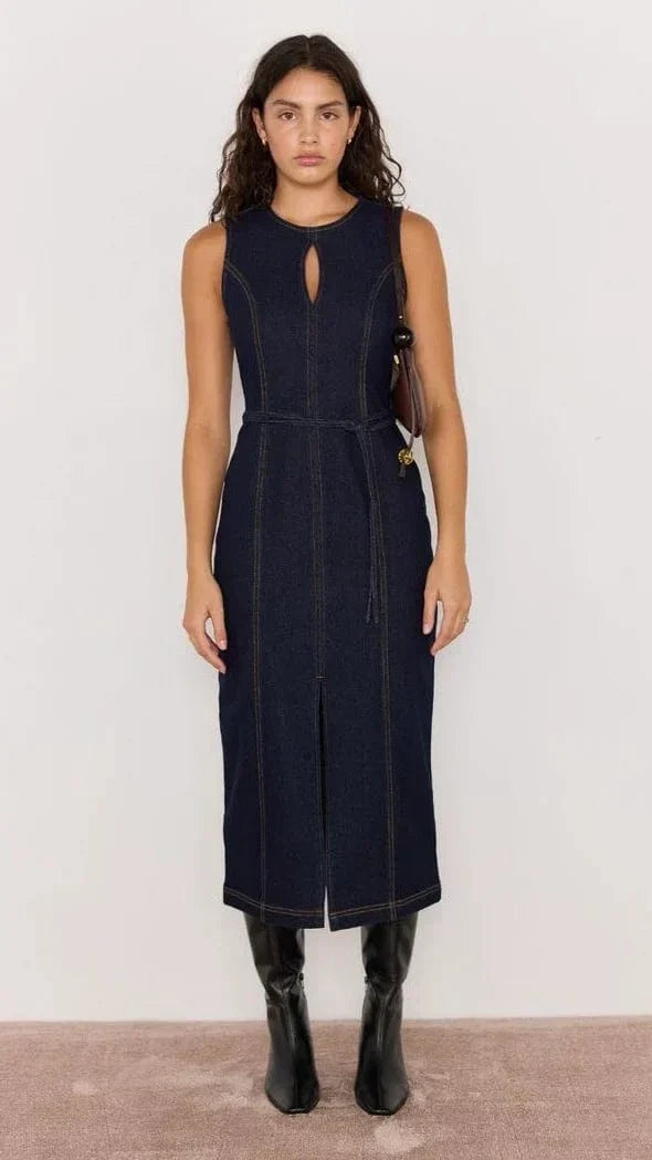 MINKPINK Raya Denim Belted Midi Dress