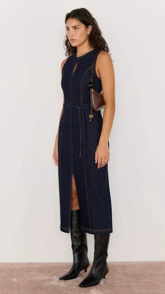 MINKPINK Raya Denim Belted Midi Dress