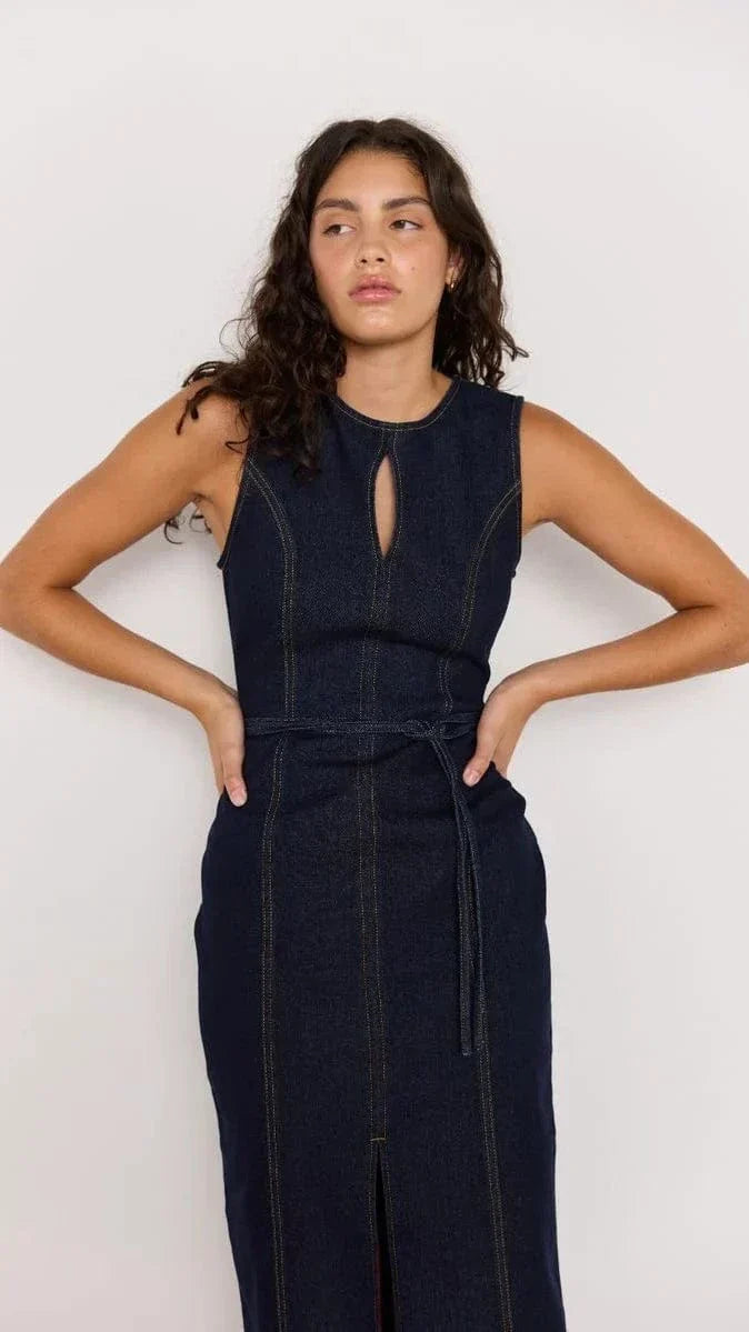 MINKPINK Raya Denim Belted Midi Dress