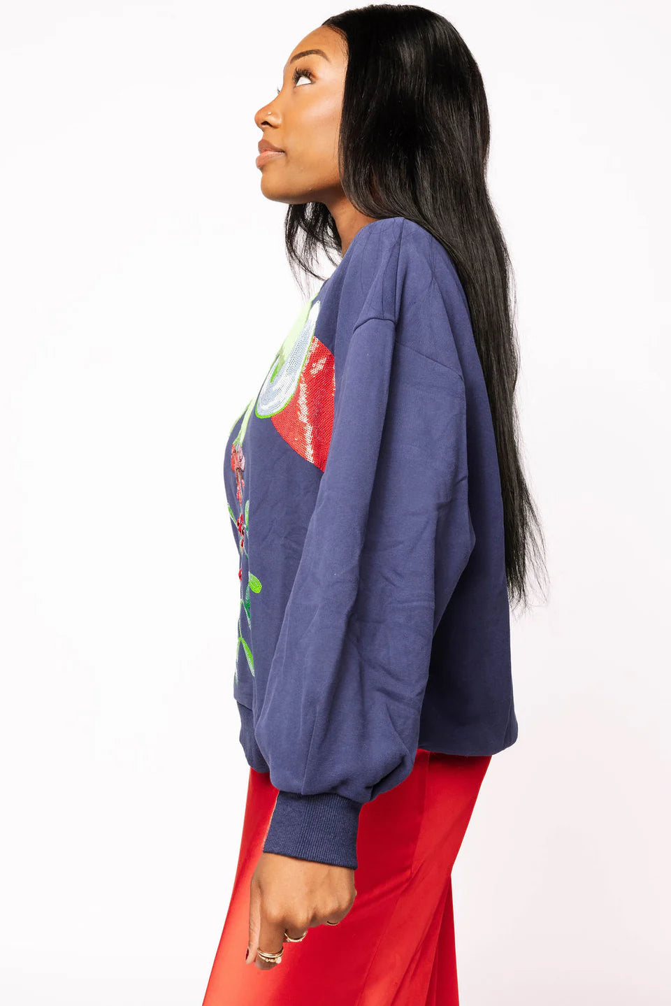Queen of Sparkles Navy Grinch Mistletoe Hand Sweatshirt