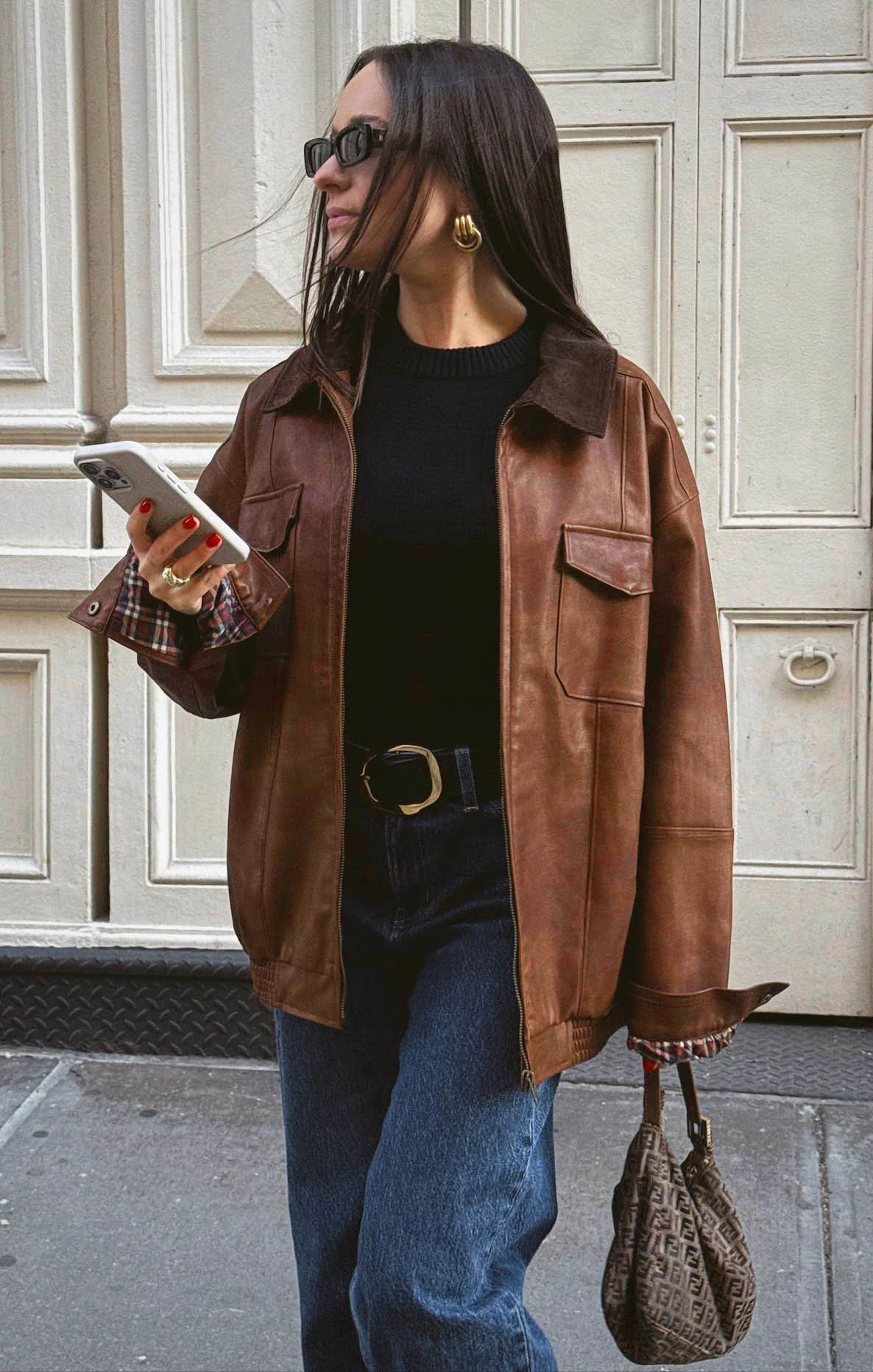 Show Me Your Mumu Maverick Bomber Jacket Chestnut Brown Faux Leather