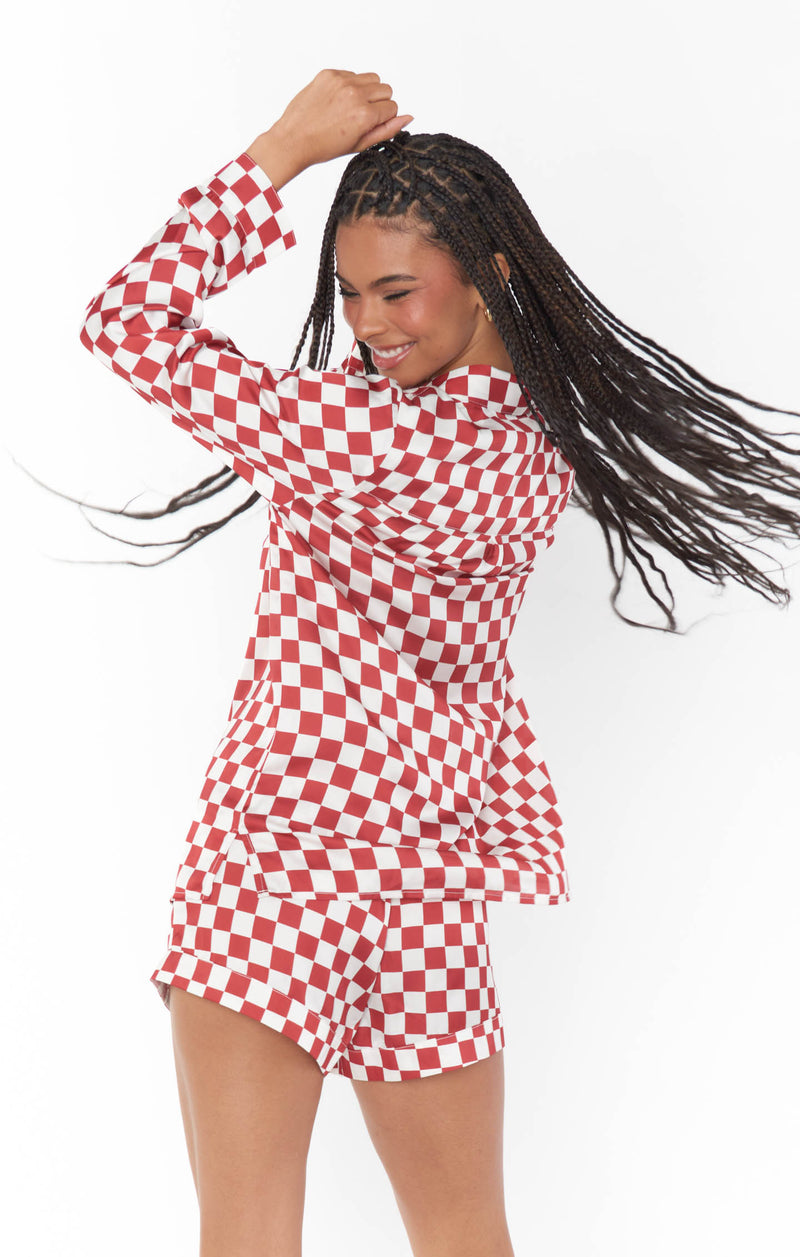 Show Me Your Mumu Early Riser PJ Set Red Checkered Silky