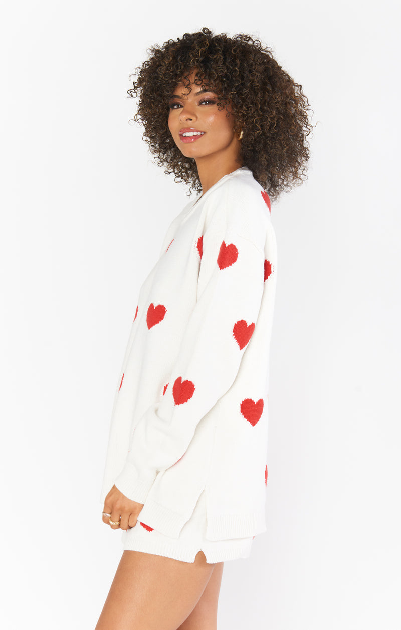 Show Me Your Mumu Go To Sweater Tossed Heart Knit Red