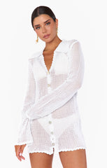 Show Me Your Mumu Button Up Coverup White Crochet