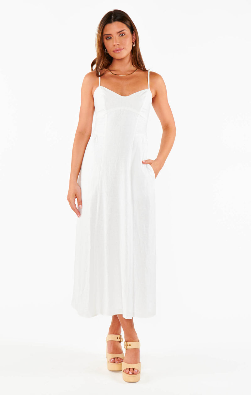 Show Me Your Mumu Allegra Midi Dress White Linen