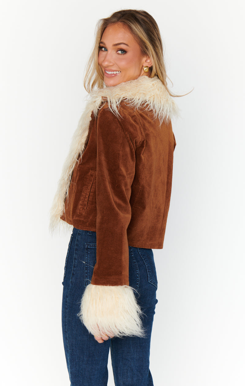 Show Me Your Mumu Penny Lane Cropped Coat Saddle Brown Corduroy