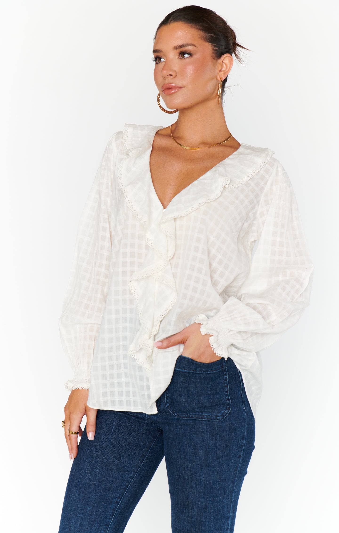 Show Me Your Mumu Lydia Ruffle Top White Cotton Voile