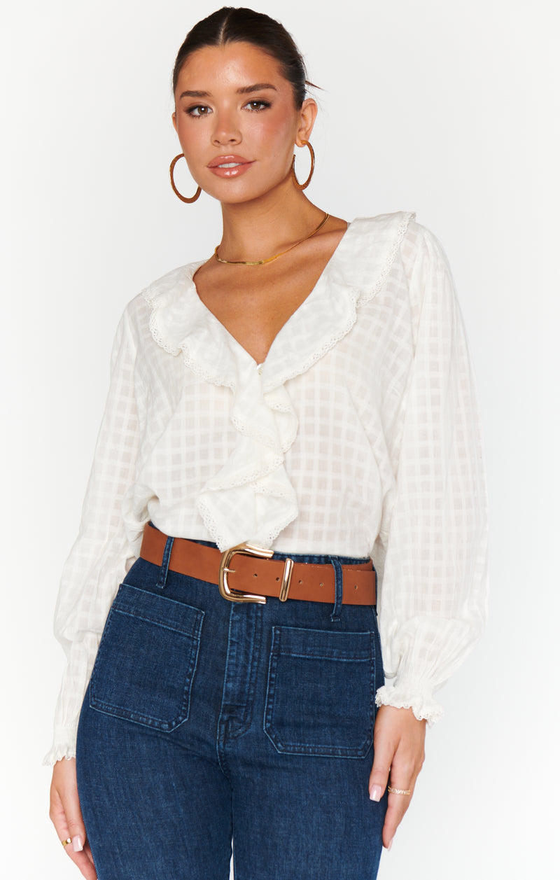 Show Me Your Mumu Lydia Ruffle Top White Cotton Voile