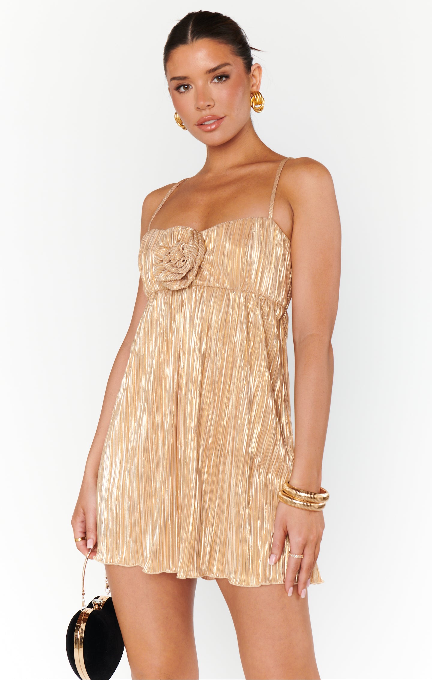 Show Me Your Mumu GNO Mini Dress Gold Pleat