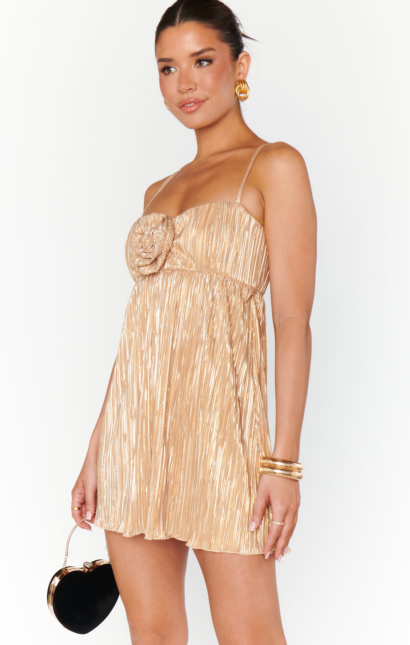 Show Me Your Mumu GNO Mini Dress Gold Pleat