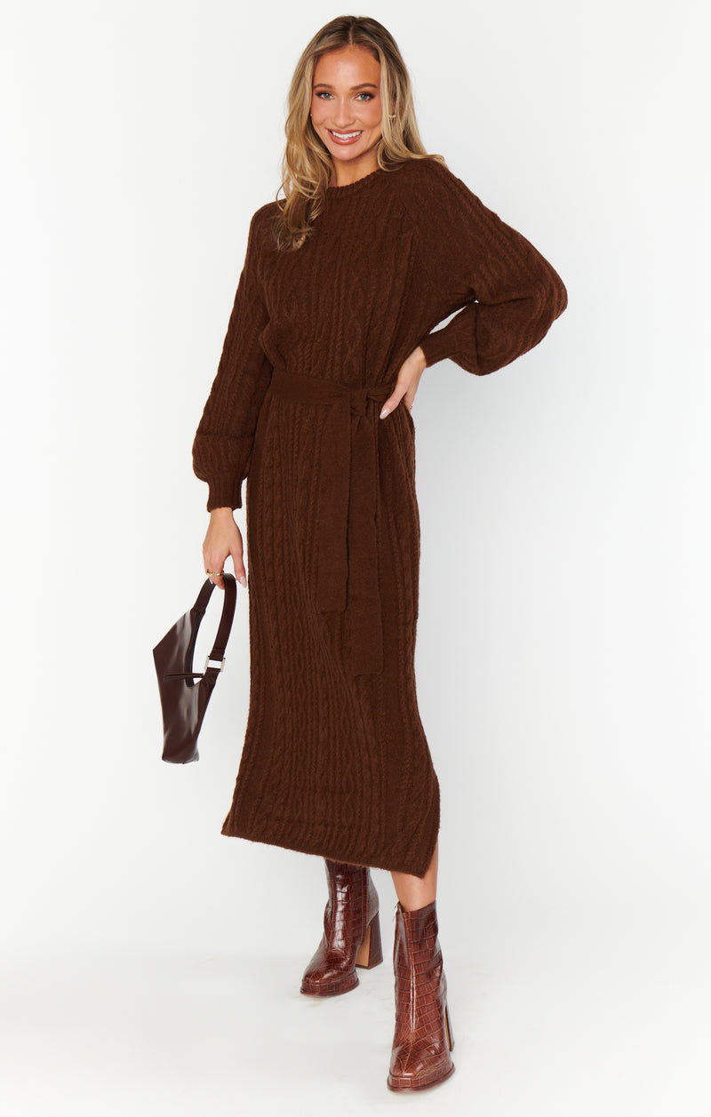 Show Me Your Mumu Barb Sweater Dress Chocolate Cable Knit