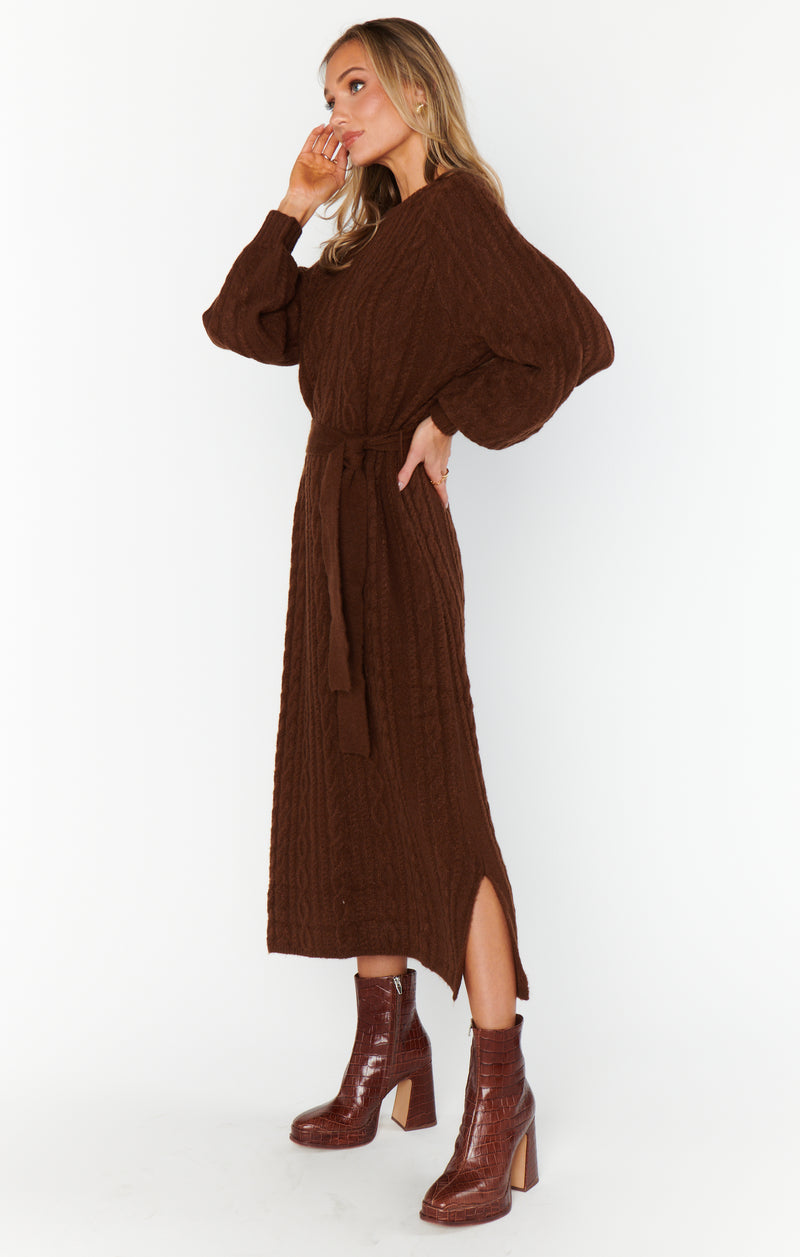 Show Me Your Mumu Barb Sweater Dress Chocolate Cable Knit