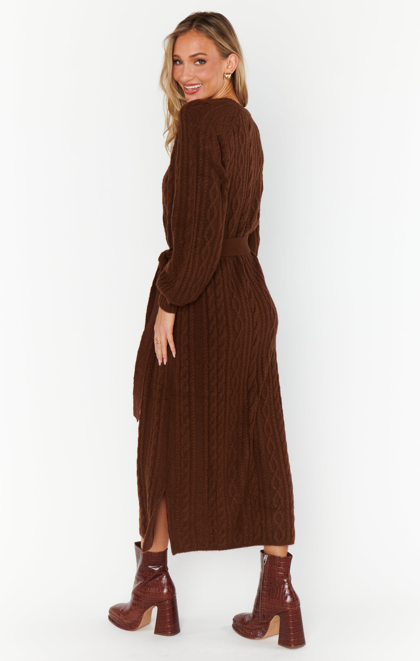 Show Me Your Mumu Barb Sweater Dress Chocolate Cable Knit