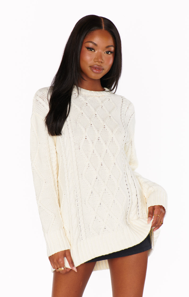 Show Me Your Mumu Day to Day Sweater Cream Cable Knit