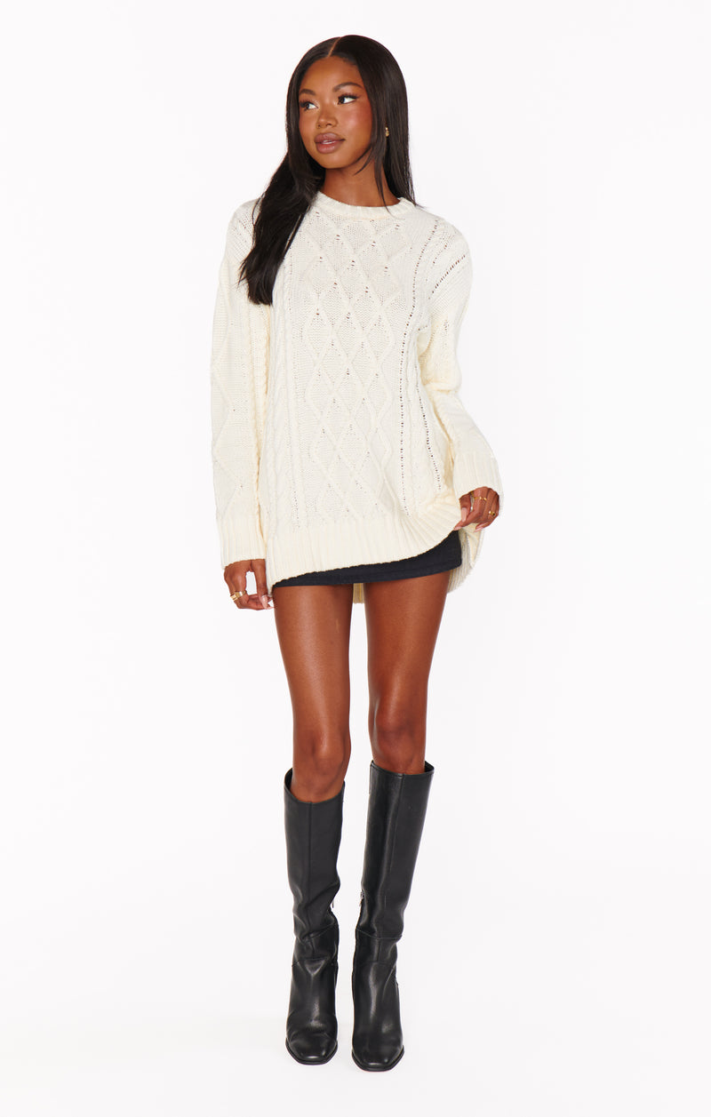 Show Me Your Mumu Day to Day Sweater Cream Cable Knit