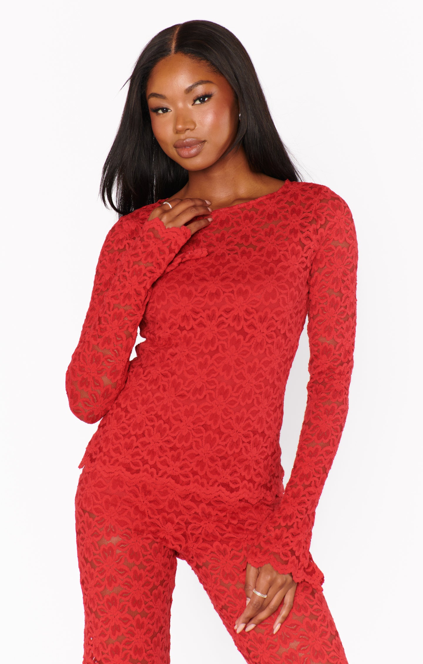 Show Me Your Mumu Bowie Top Radiant Red Lace