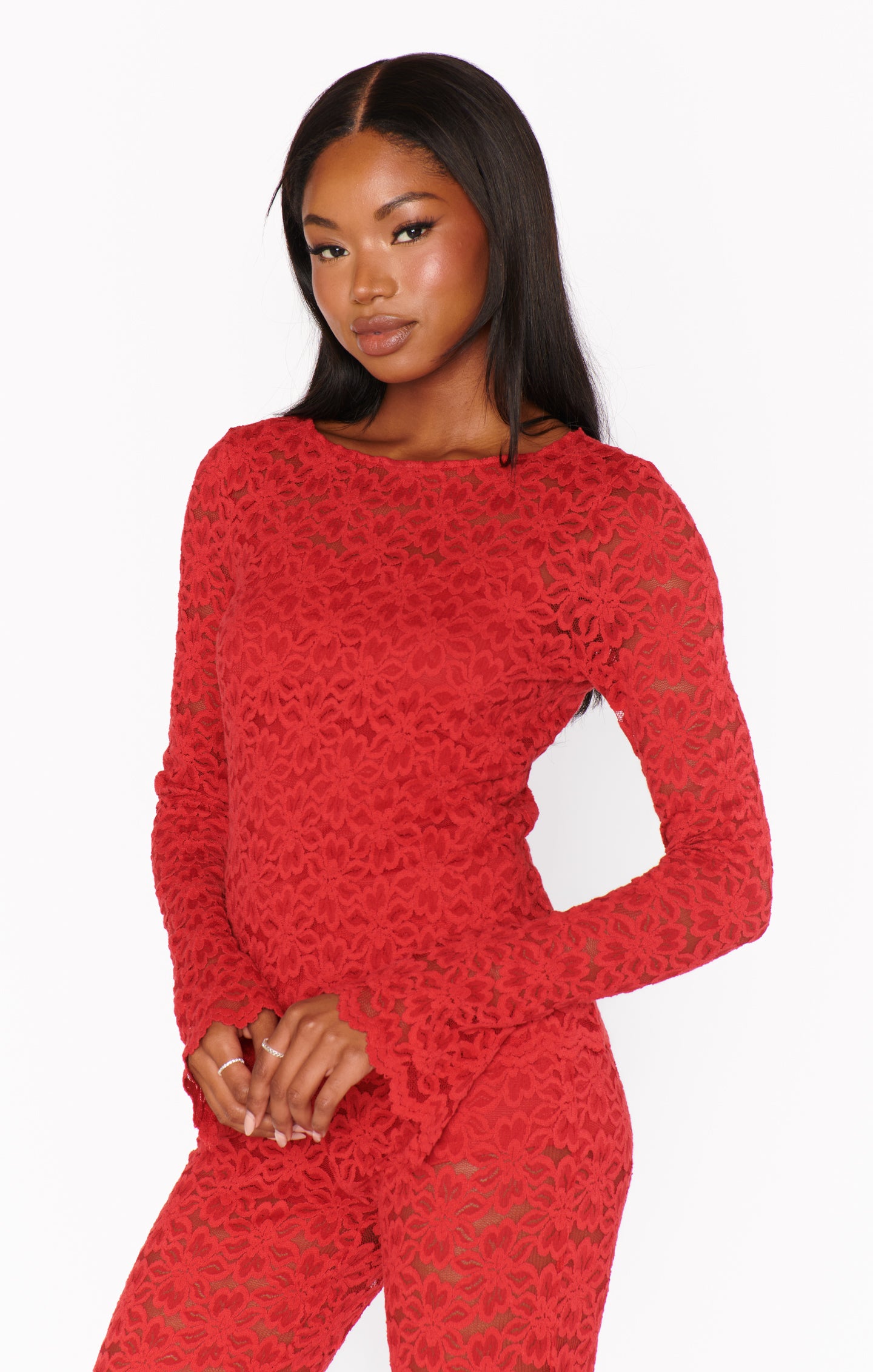 Show Me Your Mumu Bowie Top Radiant Red Lace