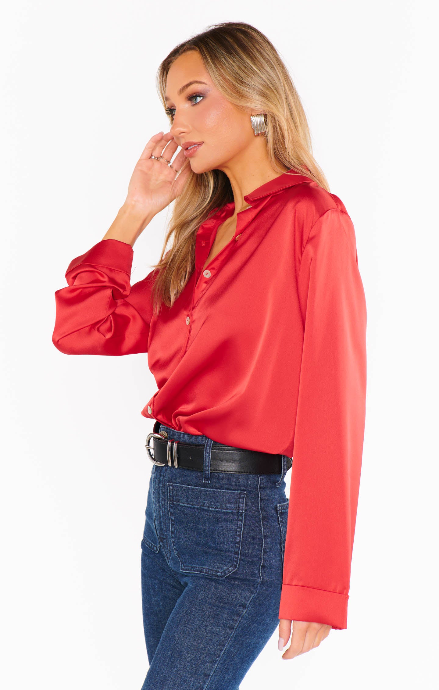 Show Me Your Mumu Smith Button Down Red Luxe Satin