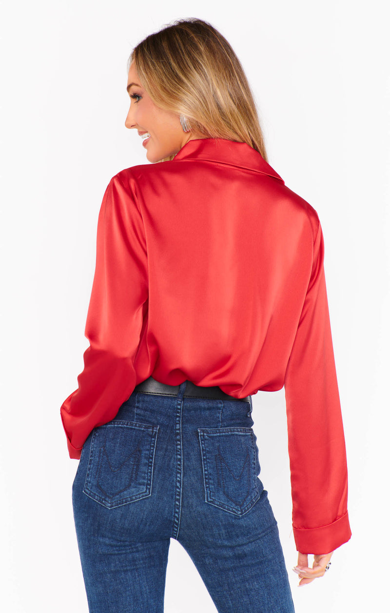 Show Me Your Mumu Smith Button Down Red Luxe Satin