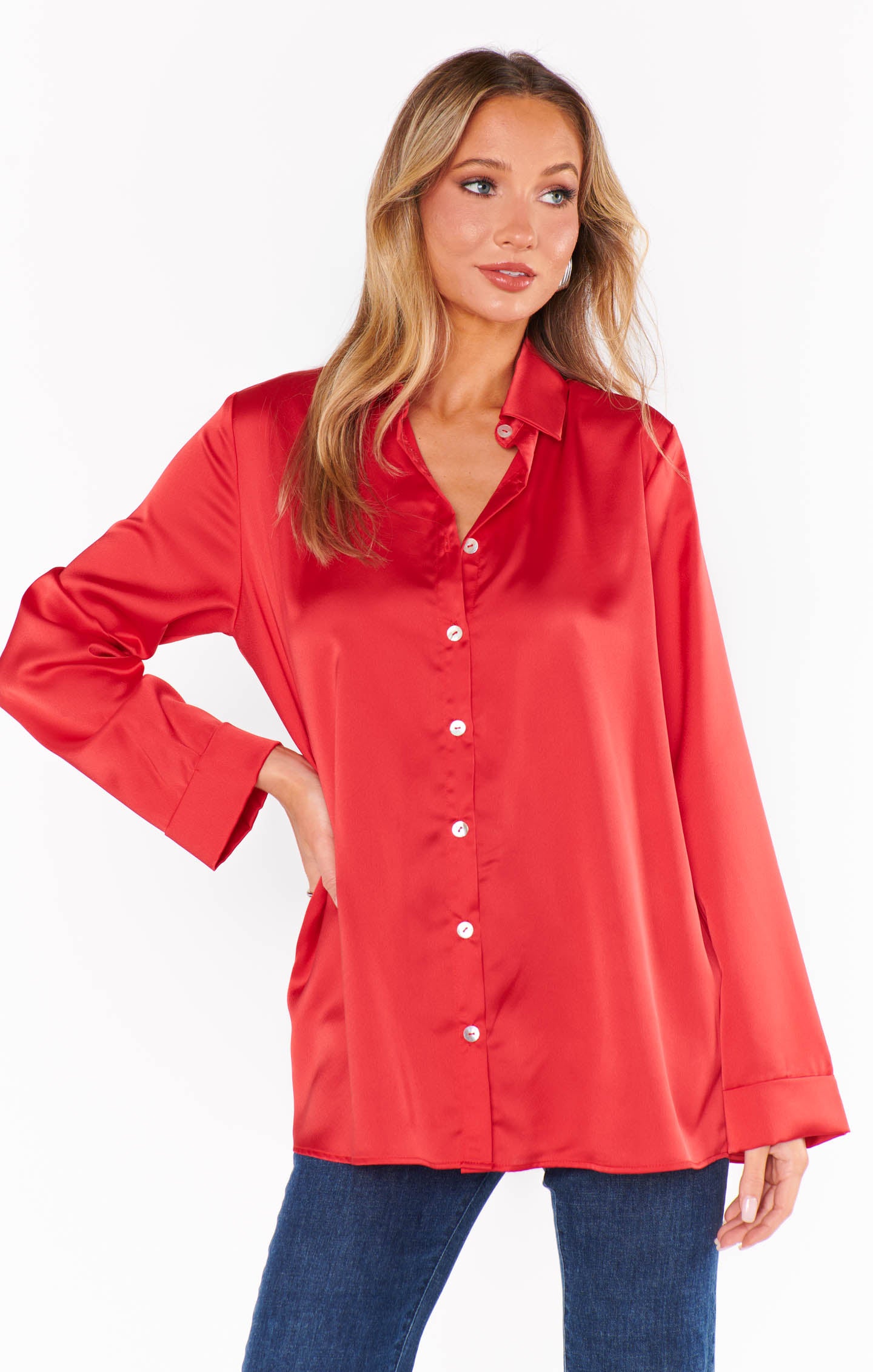 Show Me Your Mumu Smith Button Down Red Luxe Satin