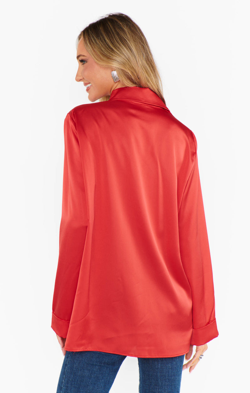 Show Me Your Mumu Smith Button Down Red Luxe Satin