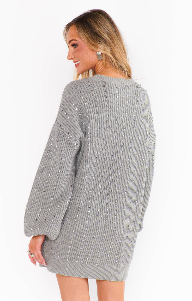 Show Me Your Mumu Social Sweater Dress Silver Sequins Knit