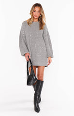 Show Me Your Mumu Social Sweater Dress Silver Sequins Knit