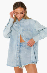 Show Me Your Mumu Lincoln Shirt Jacket Embellished Light Indigo*JANUARY PRE-ORDER*