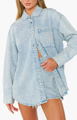 Show Me Your Mumu Lincoln Shirt Jacket Embellished Light Indigo