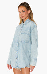 Show Me Your Mumu Lincoln Shirt Jacket Embellished Light Indigo