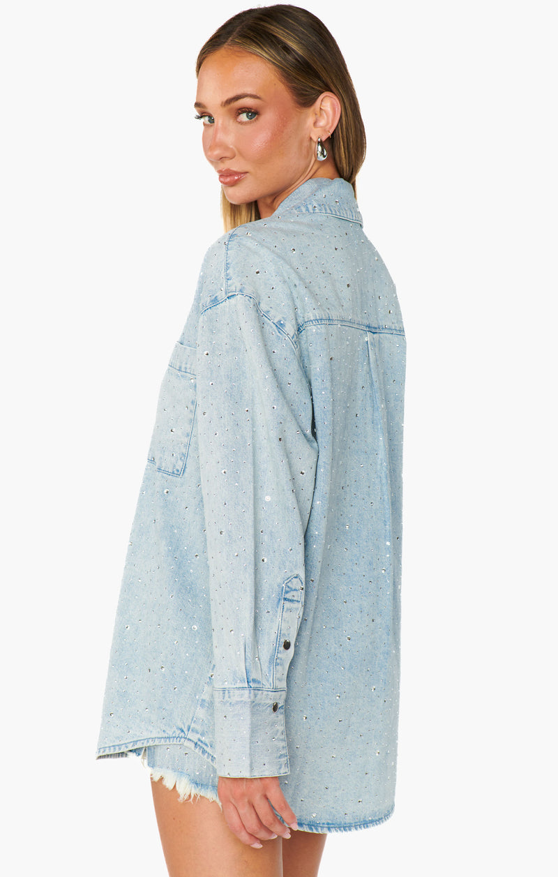 Show Me Your Mumu Lincoln Shirt Jacket Embellished Light Indigo*JANUARY PRE-ORDER*