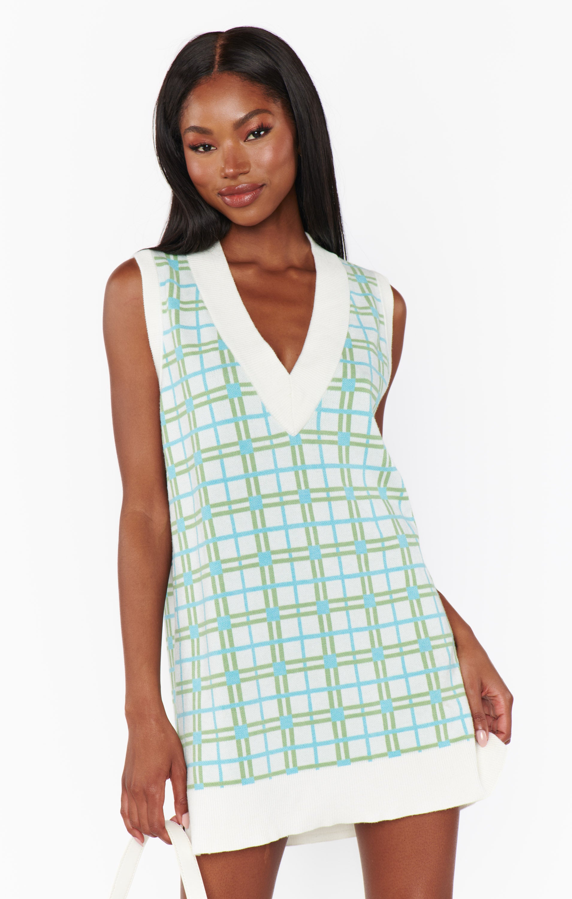 Show Me Your Mumu Hartford Tank Sweater Dress On The Green Plaid Knit