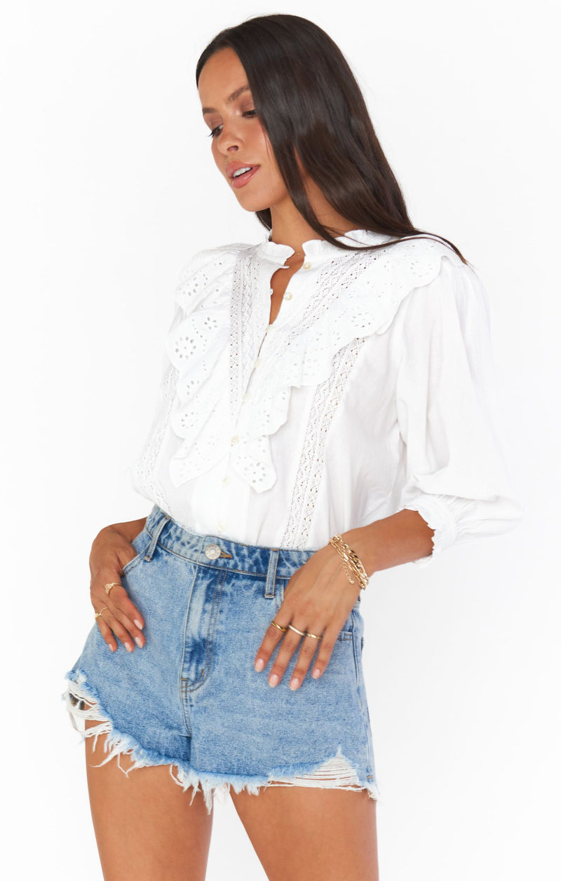 Show Me Your Mumu French Blouse White Eyelet