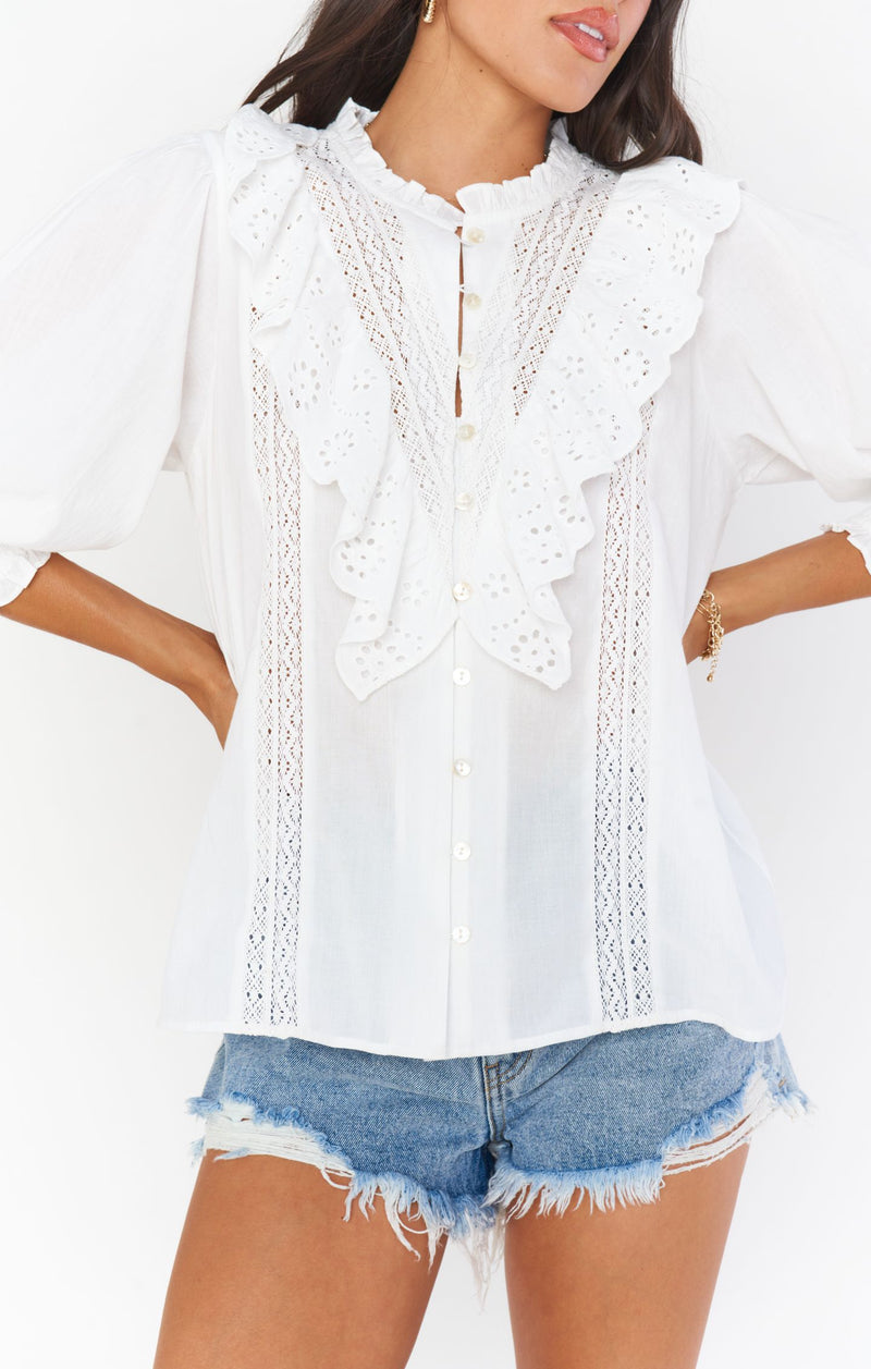 Show Me Your Mumu French Blouse White Eyelet*FEBRUARY PRE-ORDER*