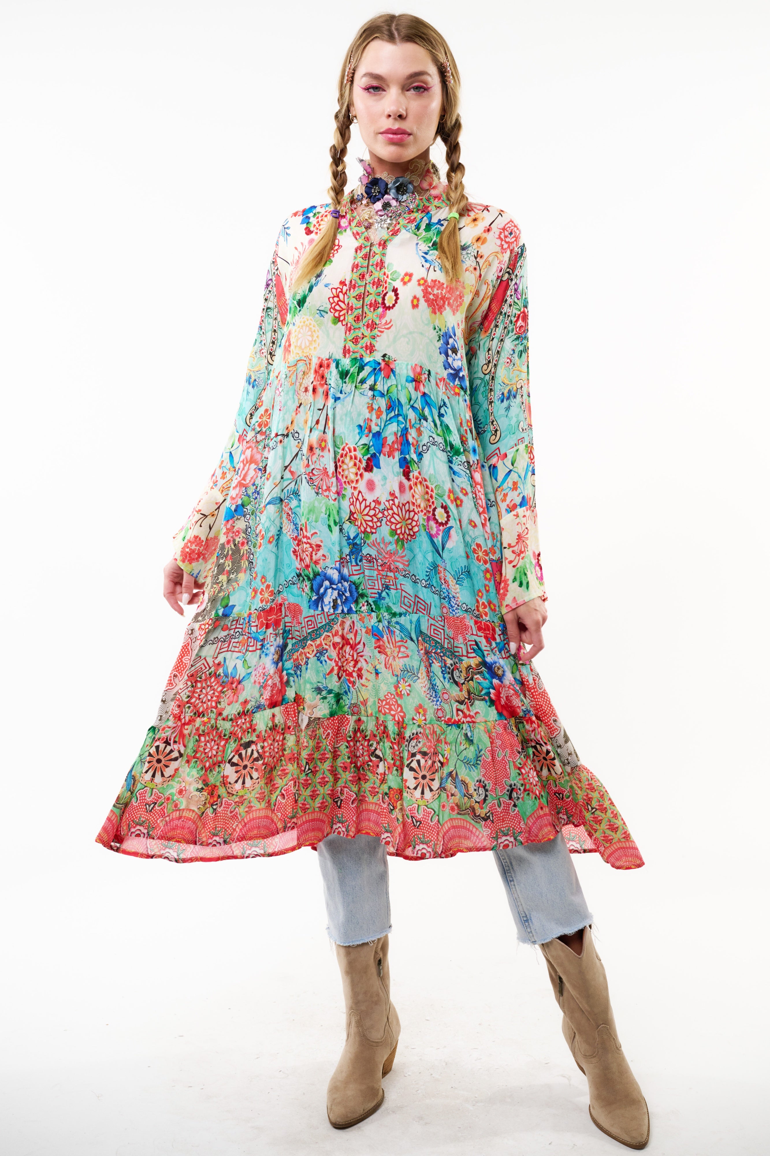 Aratta Alysia Dress Coral Teal Floral