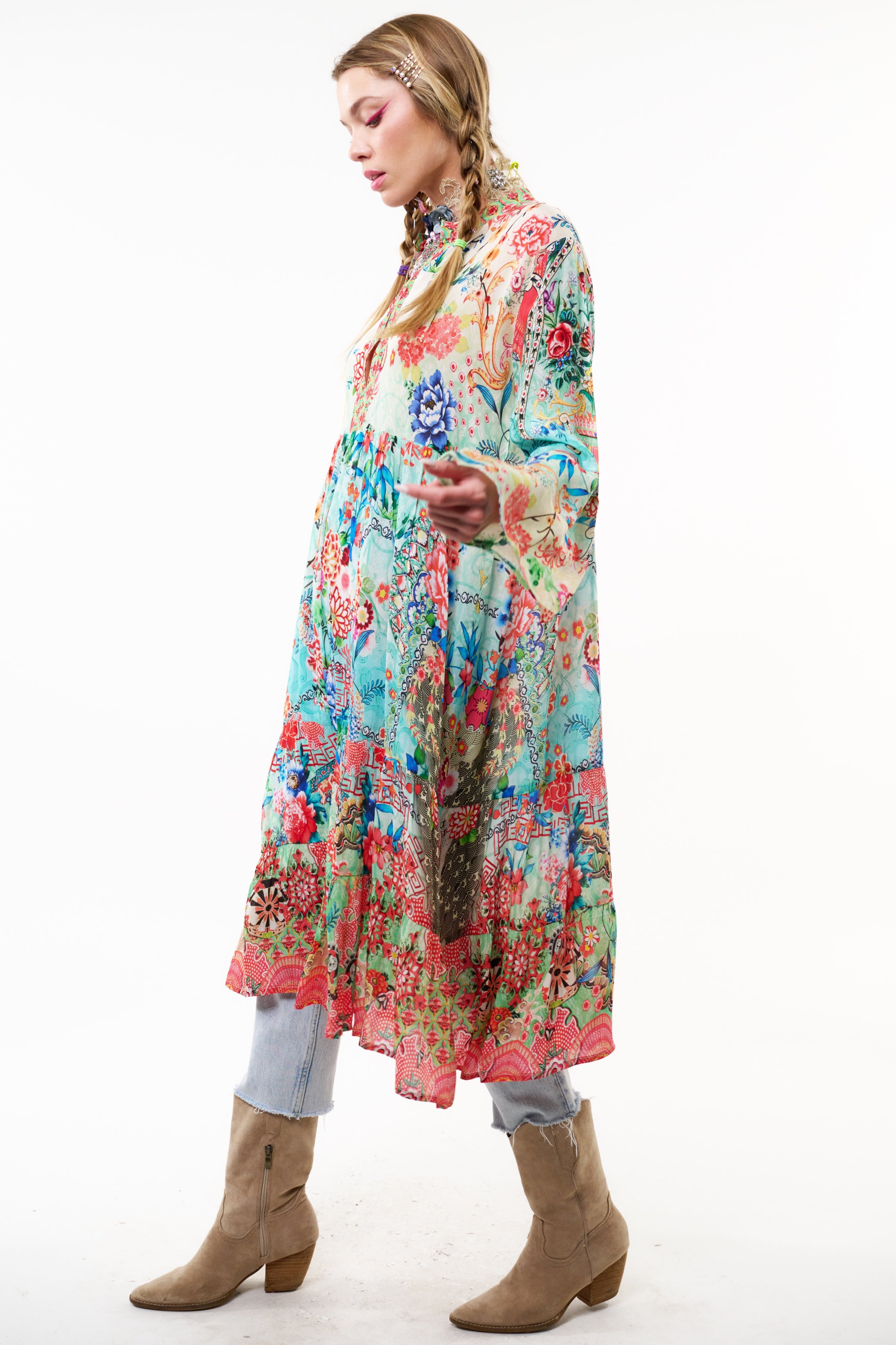 Aratta Alysia Dress Coral Teal Floral