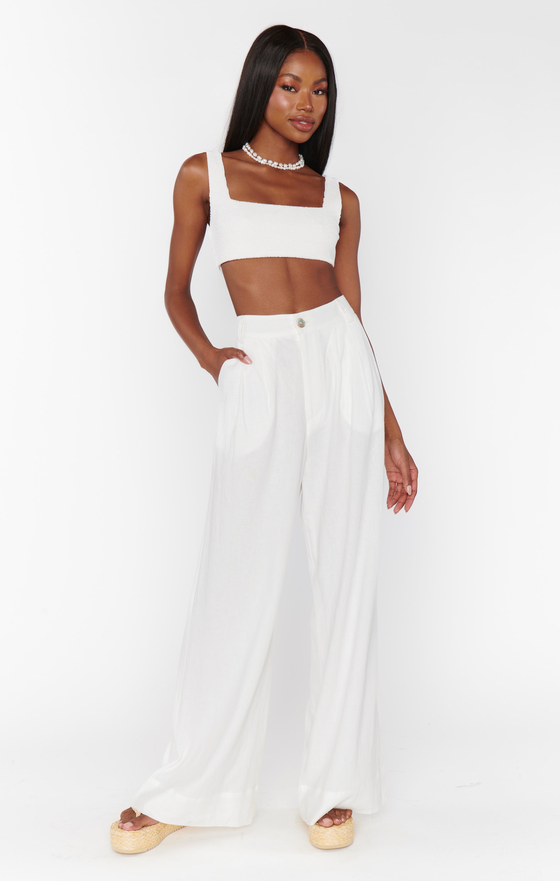 Show Me Your Mumu Hayes Trouser White Linen*March PRE-ORDER*